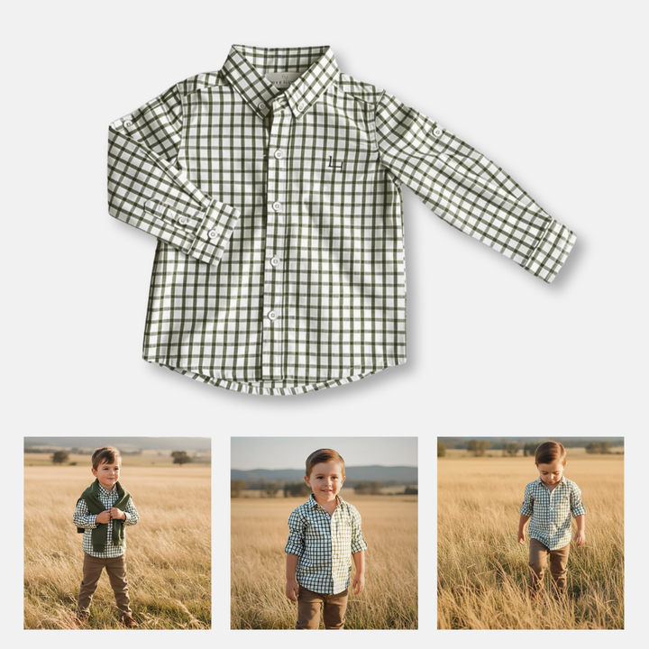 Boys Oxford Dress Shirt - Olive Check