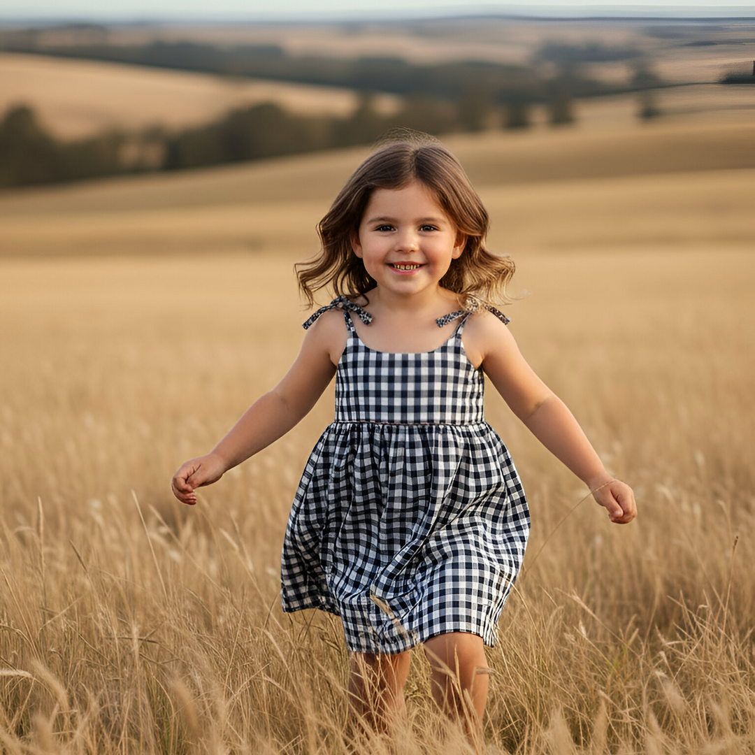 Girls Eden Dress - Navy Check