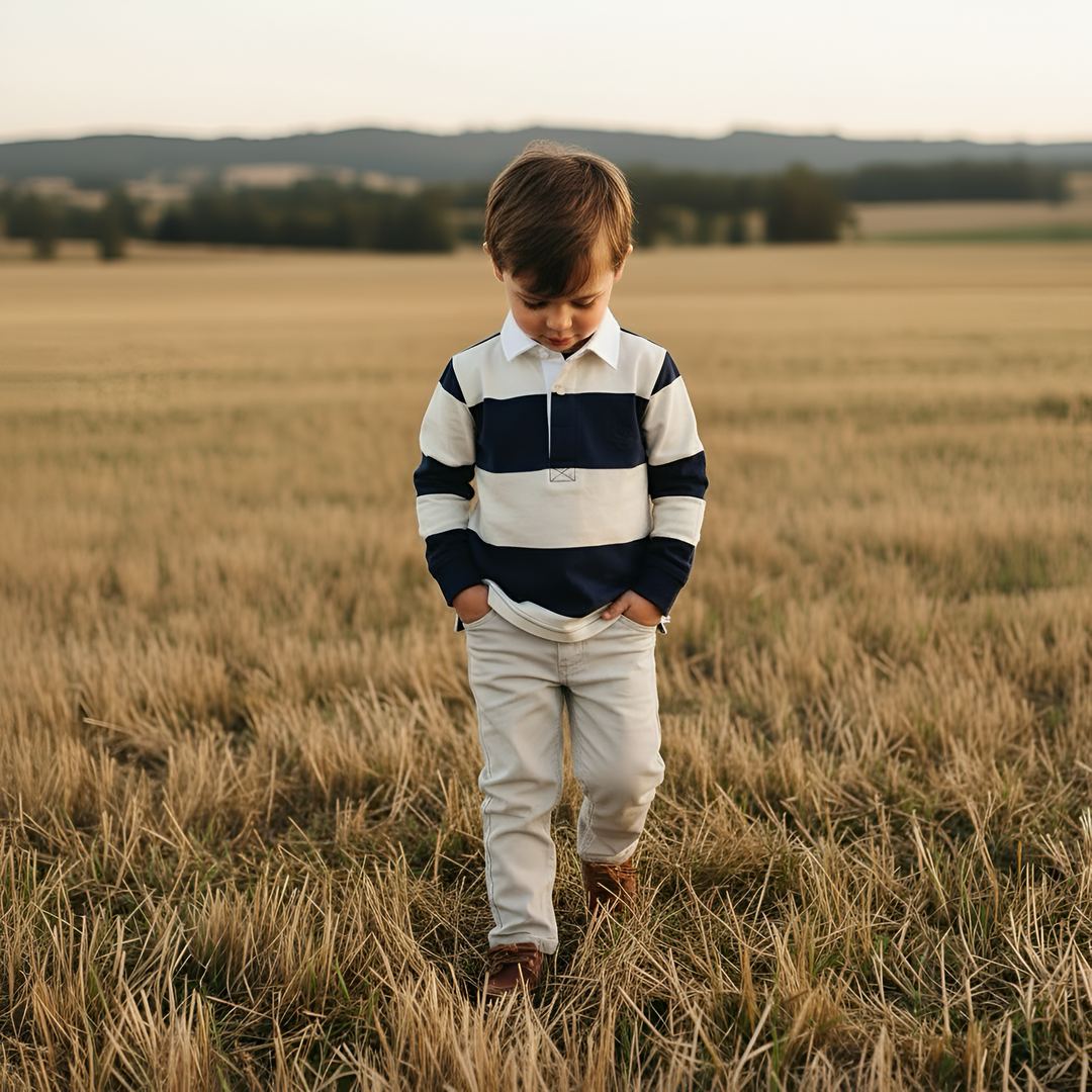 Boys Freddie Rugby Polo - Cream Stripe