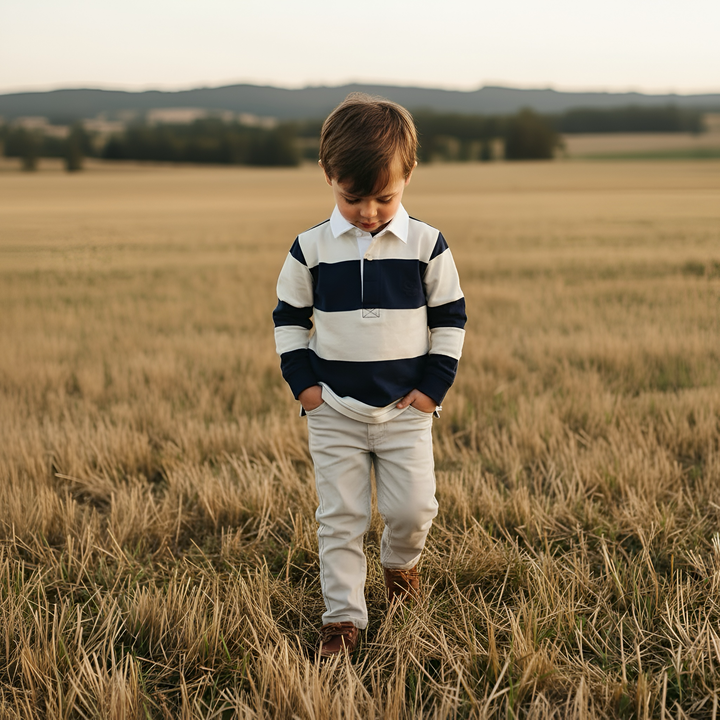 Boys Freddie Rugby Polo - Cream Stripe
