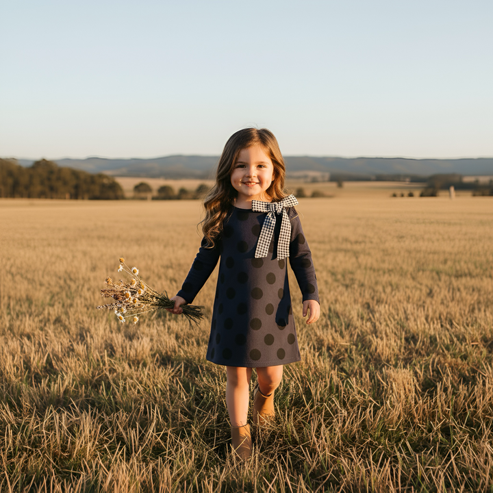 Girls Mary Dress -  Navy/Black Spot