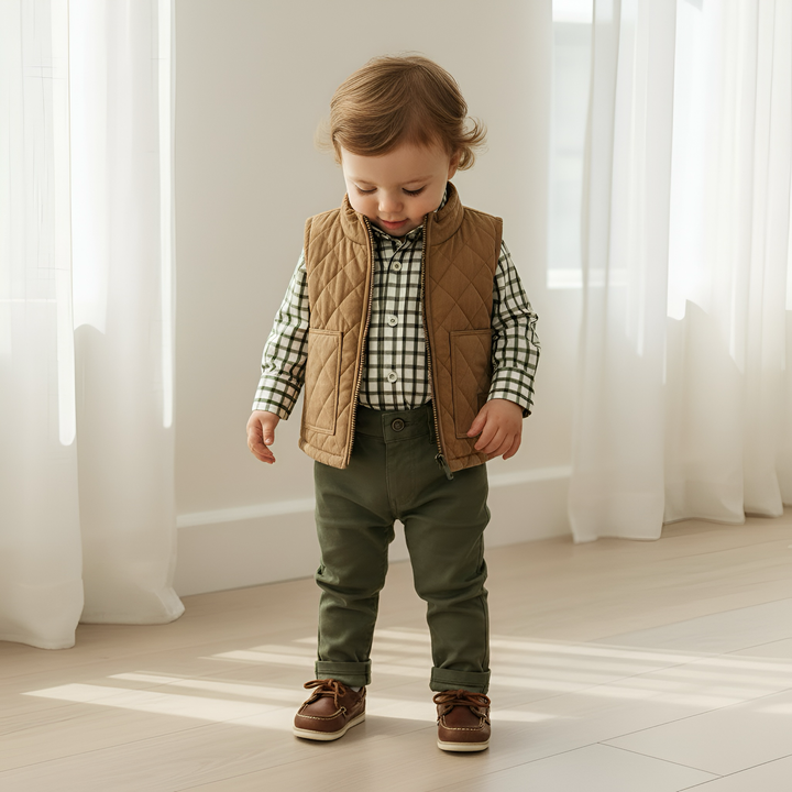 Baby Boys Oxford Shirt Romper - Olive Check