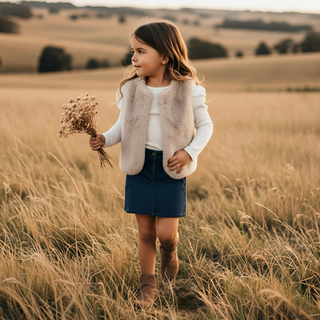Girls Fur Vest -  Camel