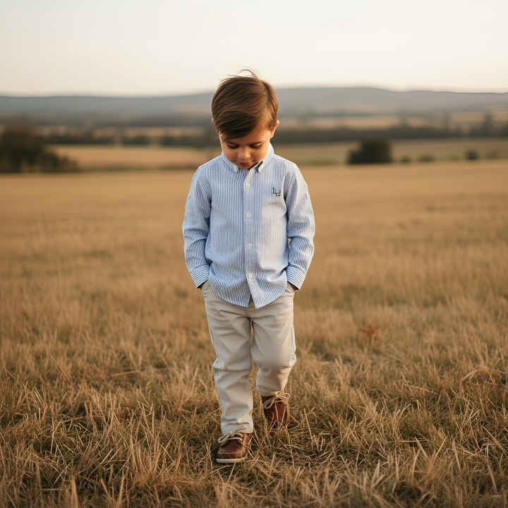 Boys Oxford Dress Shirt - Navy Pinstripe