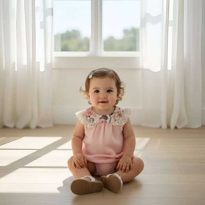 Baby Girls Neve Playsuit - Light Pink Linen