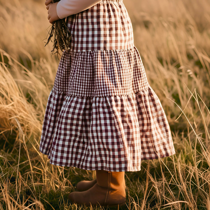 Girls Maxi Skirt - Pink Ginghams