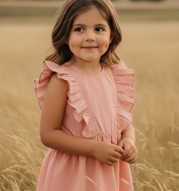 Girls Florence Summer Dress - Pink Linen