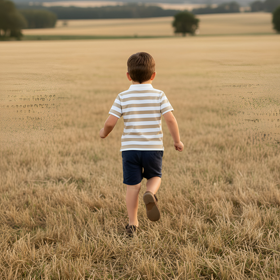 Boys Rugby Polo Shirt - Beige Stripe