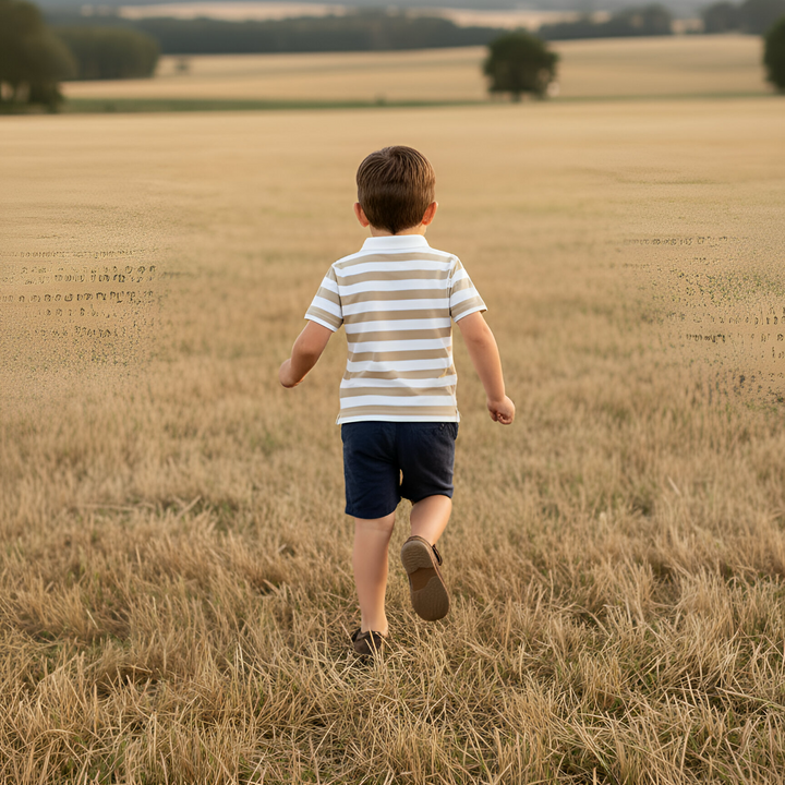 Boys Rugby Polo Shirt - Beige Stripe