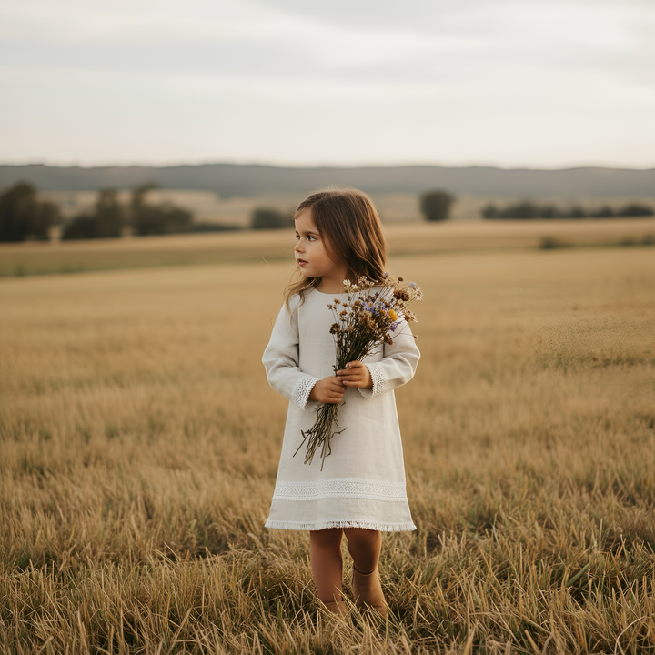 Girls Aleeia Tassle Dress - Linen