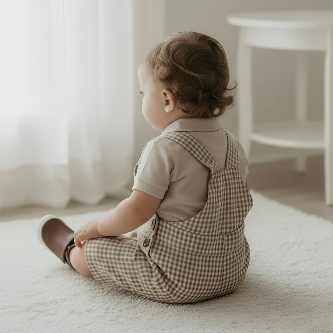 Baby Boys Roy Dungaree - Brown Gingham