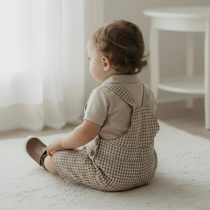 Baby Boys Roy Dungaree - Brown Gingham