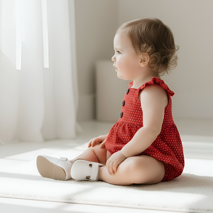 Baby Girls Freya Playsuit - Red Polka Dot