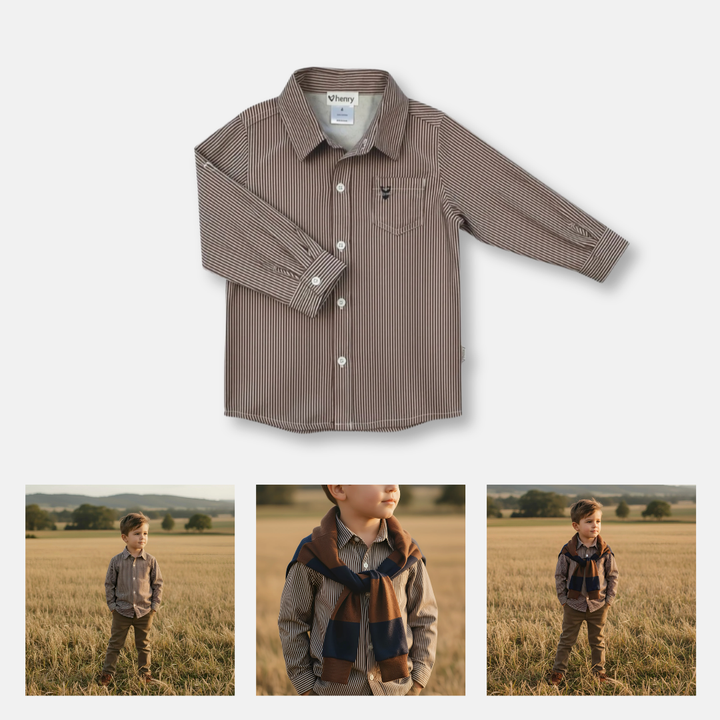 Boys Oxford Dress Shirt - Chestnut Stripe