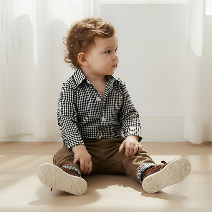 Baby Boys Dress Shirt Romper - Navy Gingham