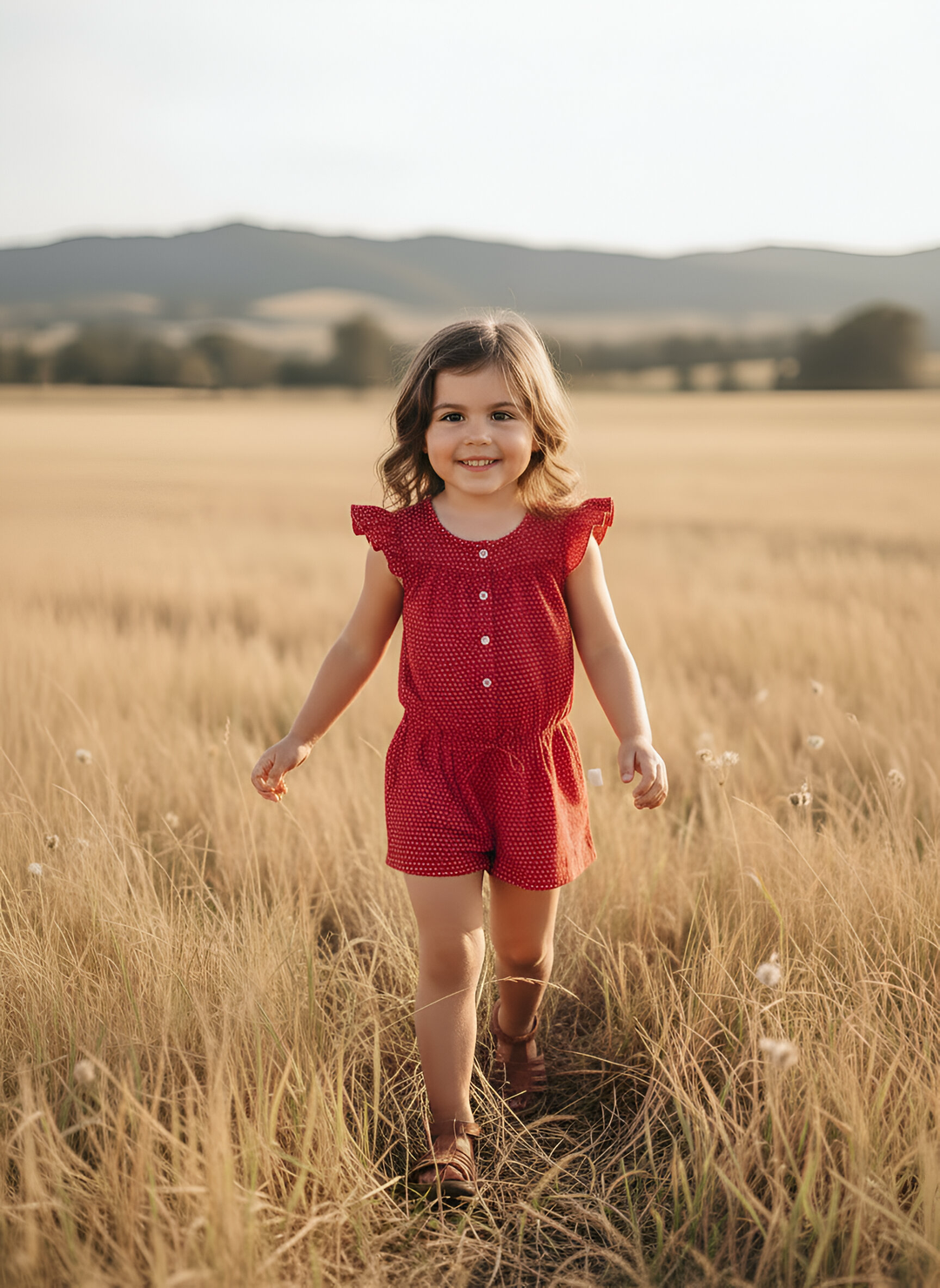 Girls Chloe Playsuit -  Red Polka Dots