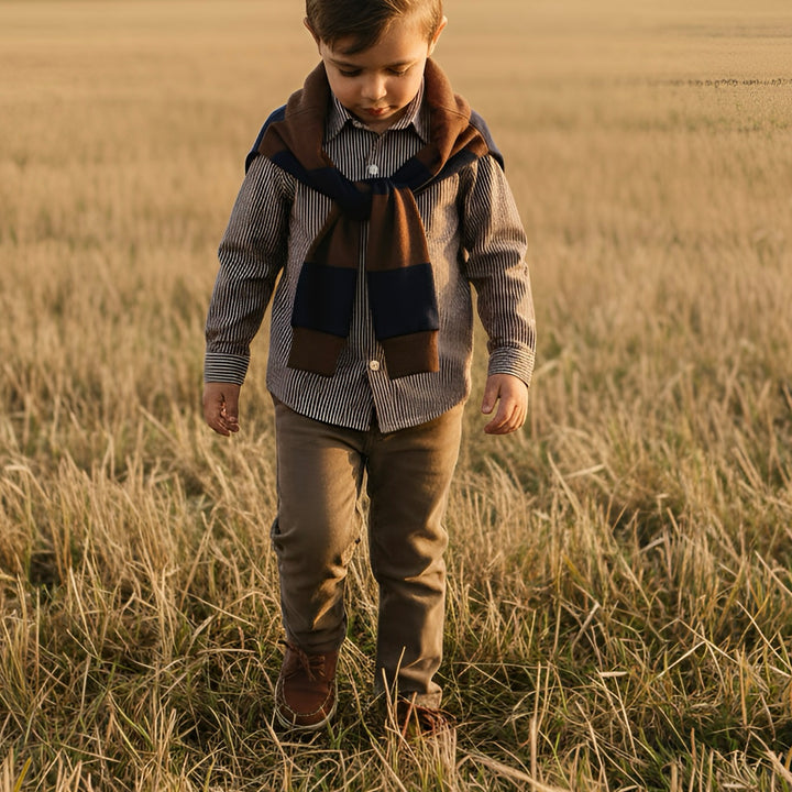 Boys Oxford Dress Shirt - Chestnut Stripe
