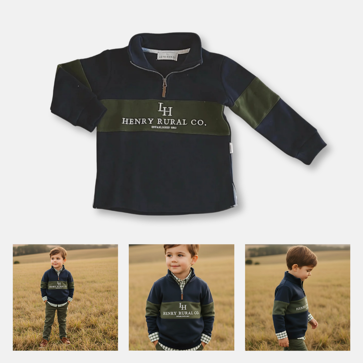 Boys Rural Co Sweater - Navy/Dark Olive
