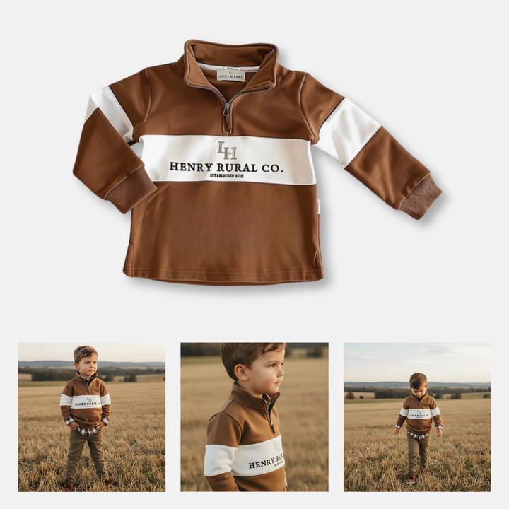 Boys Rural Co Sweater - Chestnut/White