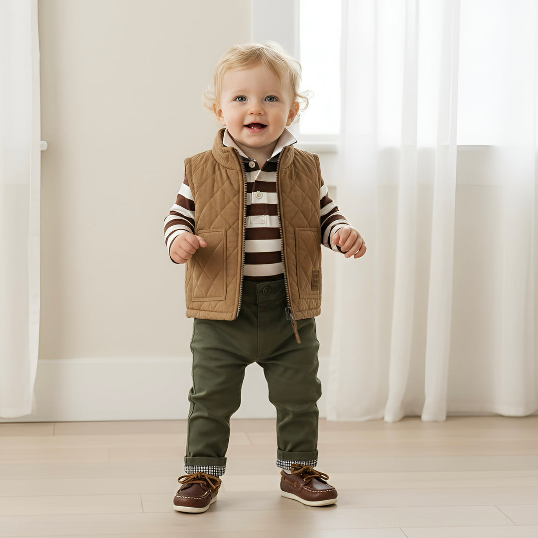 Baby Boys Freddie Polo Romper - Chestnut Stripe