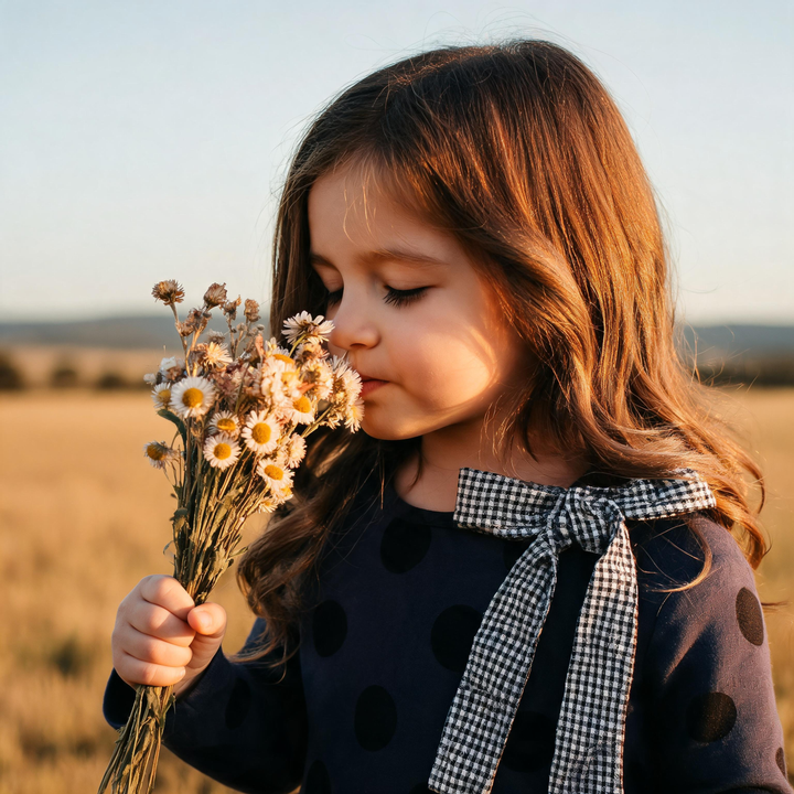 Girls Mary Dress -  Navy/Black Spot
