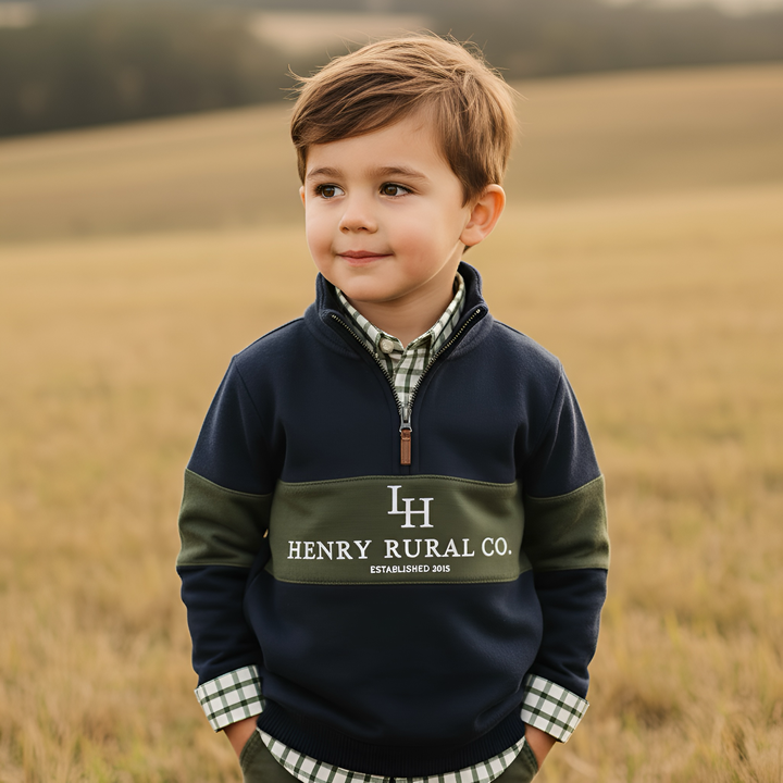 Boys Rural Co Sweater - Navy/Dark Olive