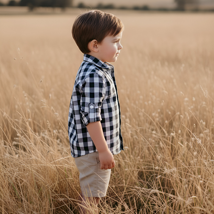 Boys Dress Shirt - Large Navy Check 26