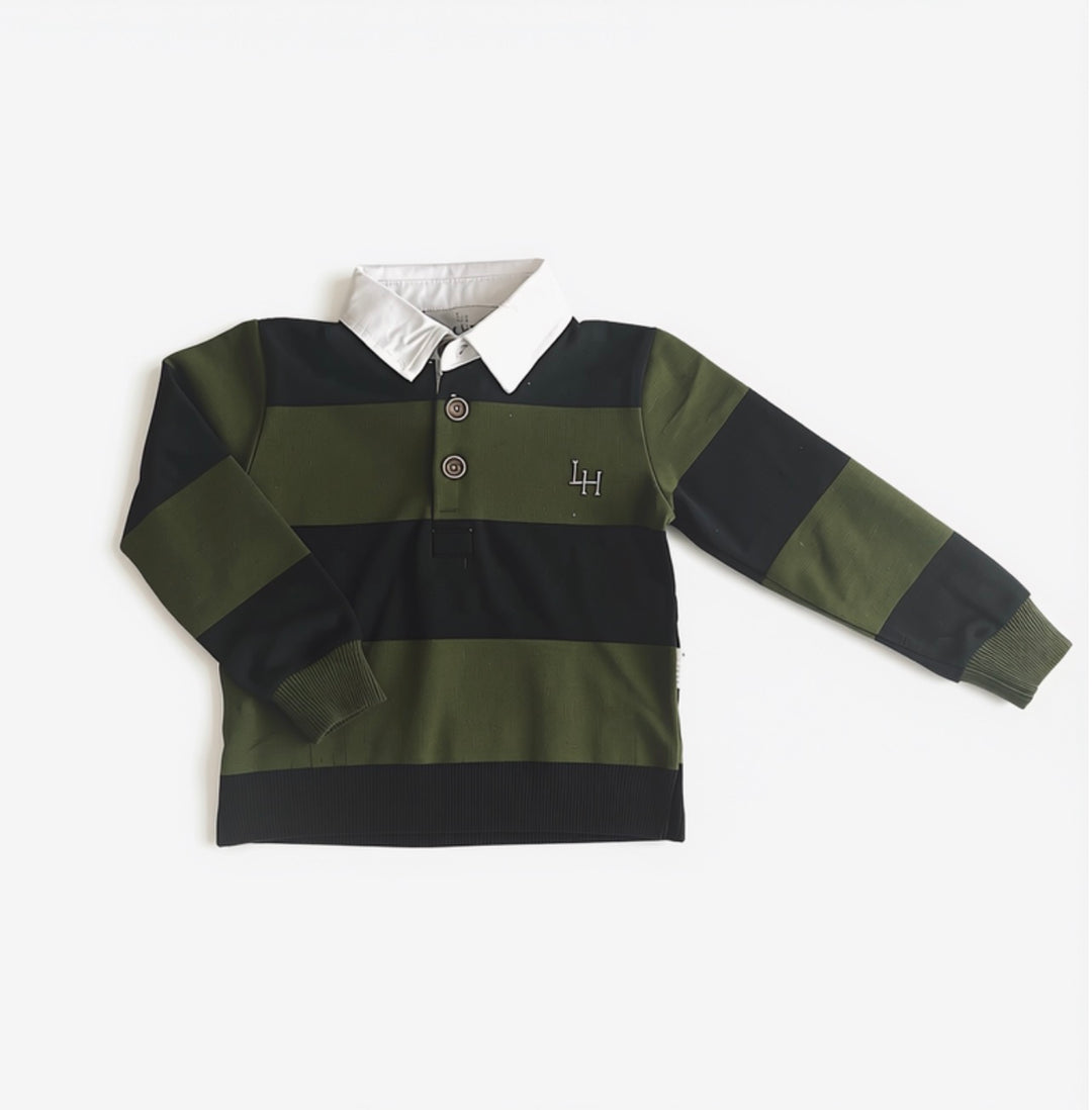 Boys Freddie Rugby Polo - Dark Olive/Navy