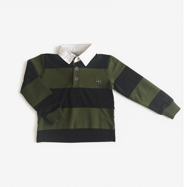 Boys Freddie Rugby Polo - Dark Olive/Navy
