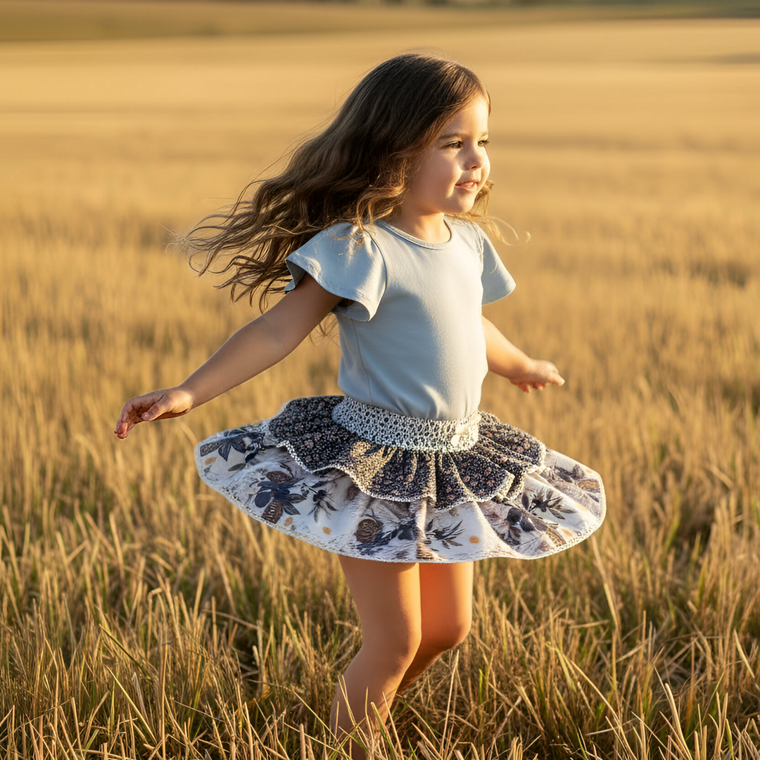 Girls Frill Sleeve Top - Blue