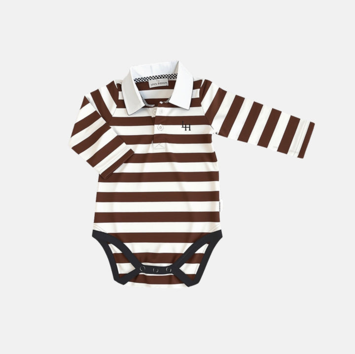 Baby Boys Freddie Polo Romper - Chestnut Stripe