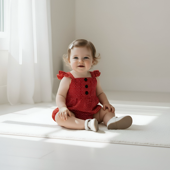 Baby Girls Freya Playsuit - Red Polka Dot