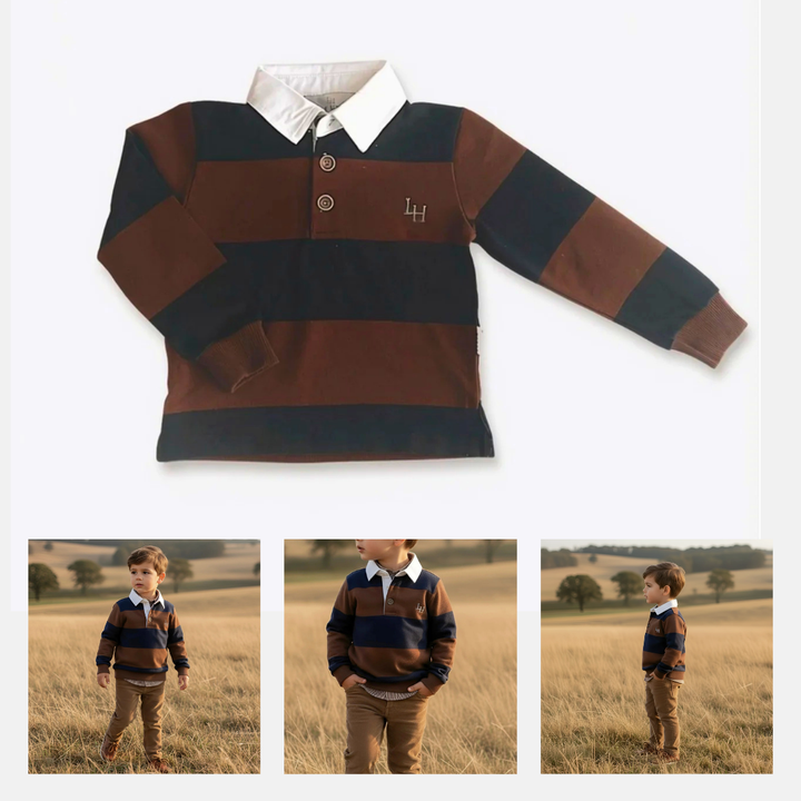 Boys Freddie Rugby Polo - Dark Chestnut/Navy