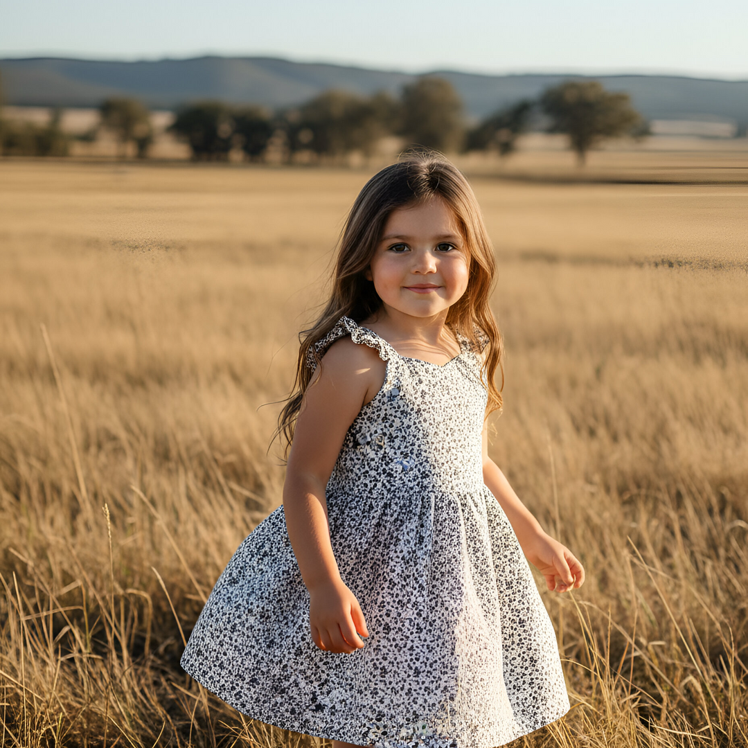 Girls Ellie Dress - Navy Daisy