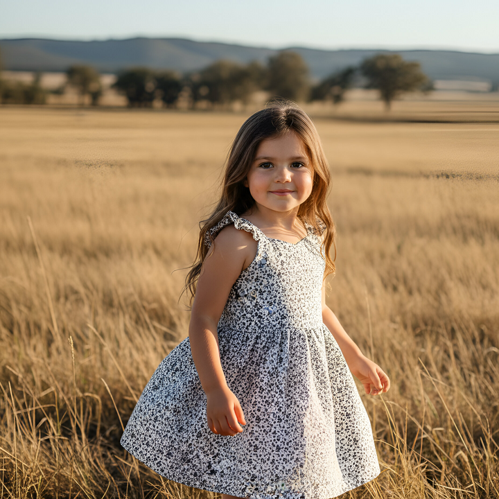 Girls Ellie Dress - Navy Daisy