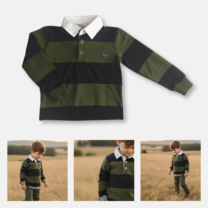 Boys Freddie Rugby Polo - Dark Olive/Navy