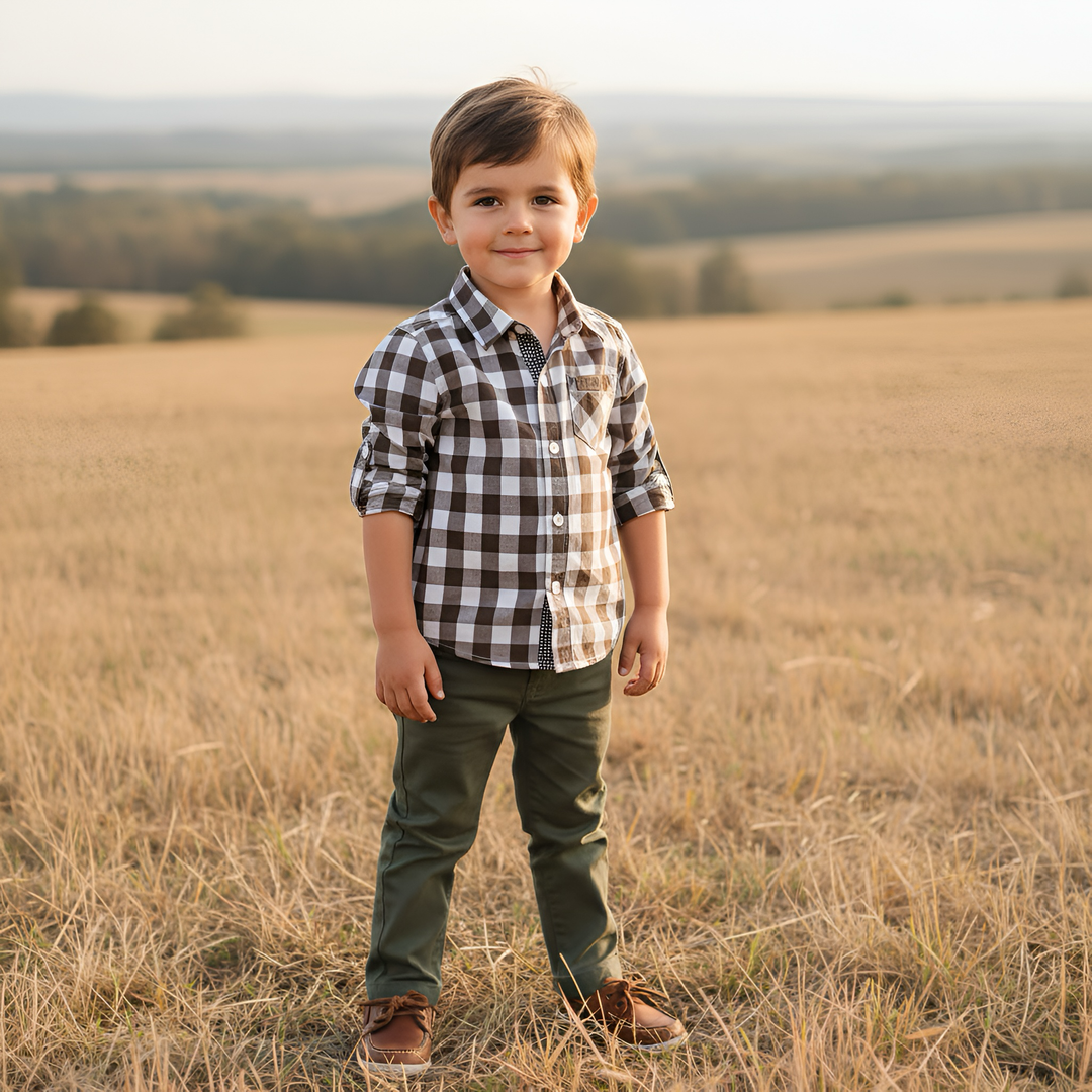 Boys Dress Shirt - Large Chestnut Check
