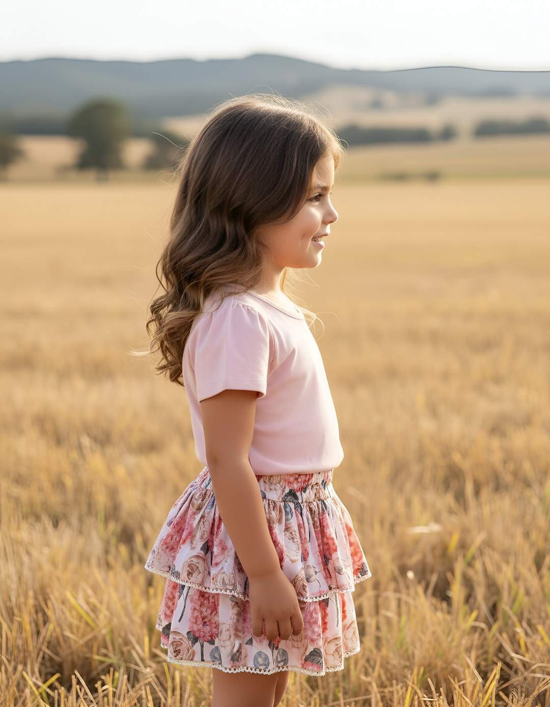 Girls Frilly Skirt - Pink Blossom