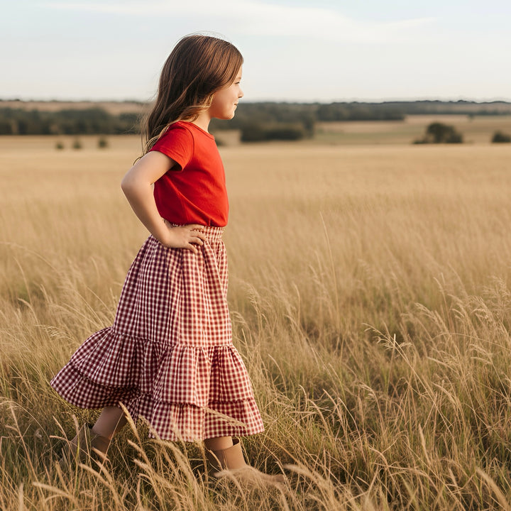 Girls Maxi Skirt - Red Check