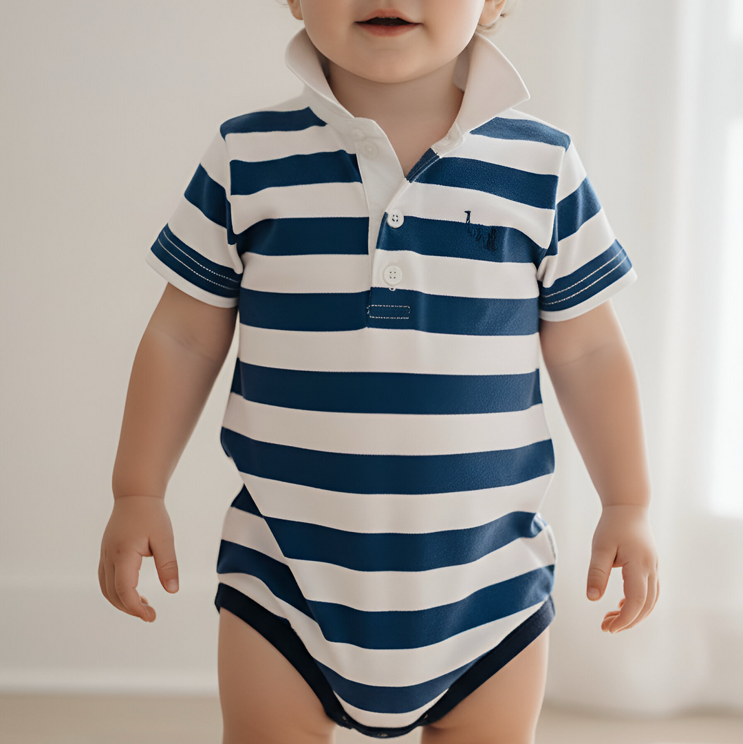 Baby Boys Rugby Polo Romper - Blue Stripe 26