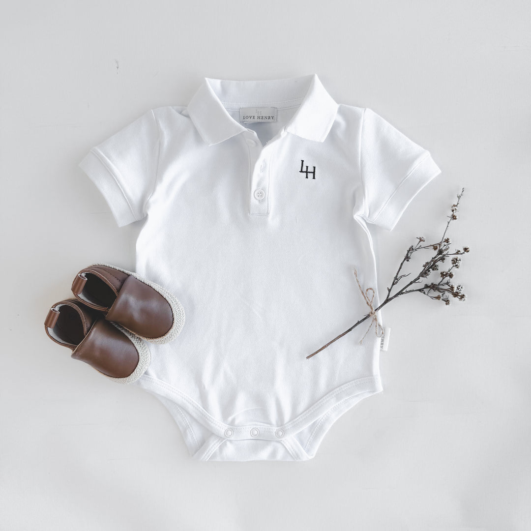 Baby Boys Polo Romper - White