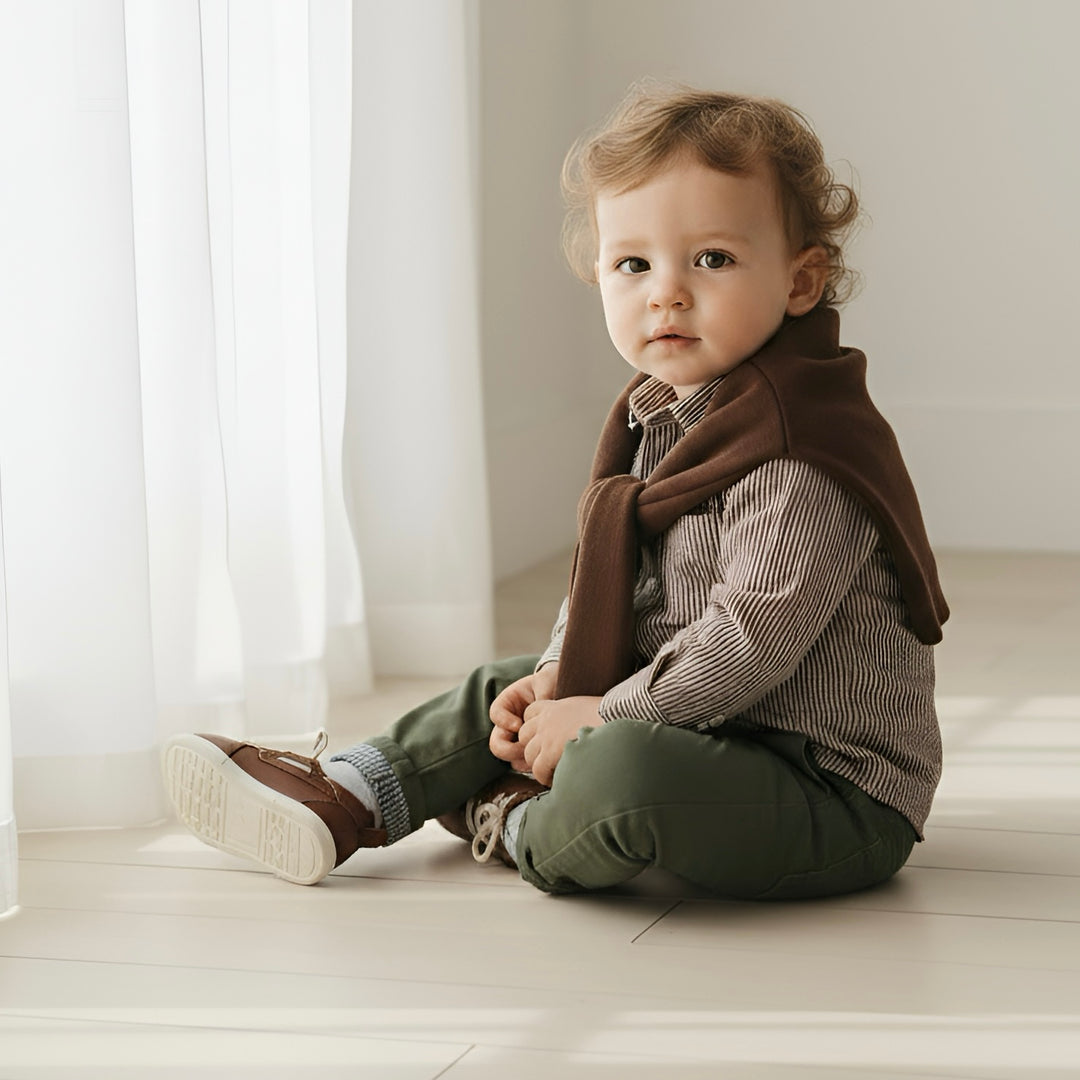Baby Boys Oxford Dress Shirt Romper - Chestnut Stripe