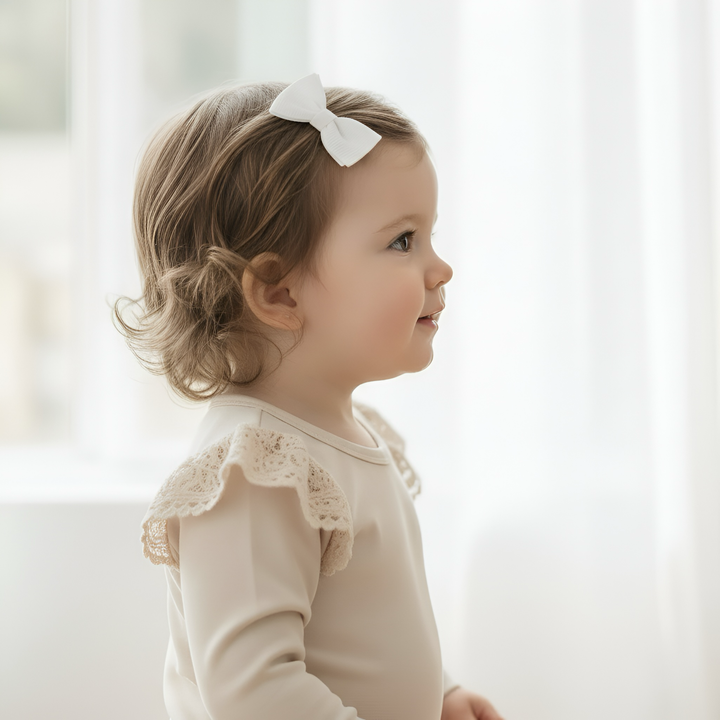 Baby Girls Lace Sleeve Romper - Beige