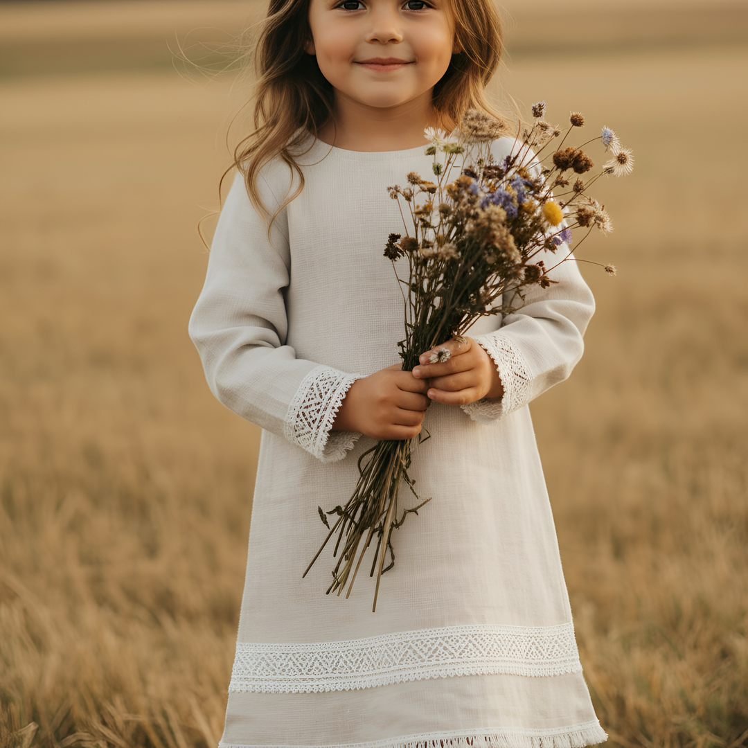 Girls Aleeia Tassle Dress - Linen