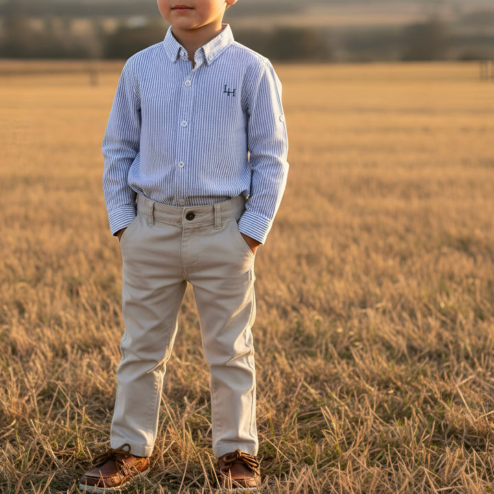 Boys Oxford Dress Shirt - Navy Pinstripe
