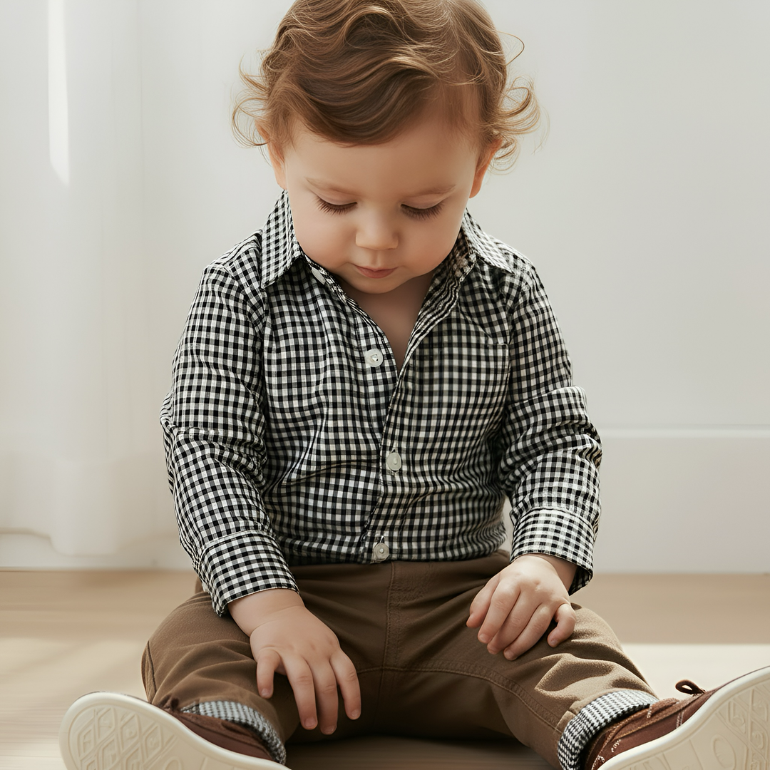 Baby Boys Dress Shirt Romper - Navy Gingham