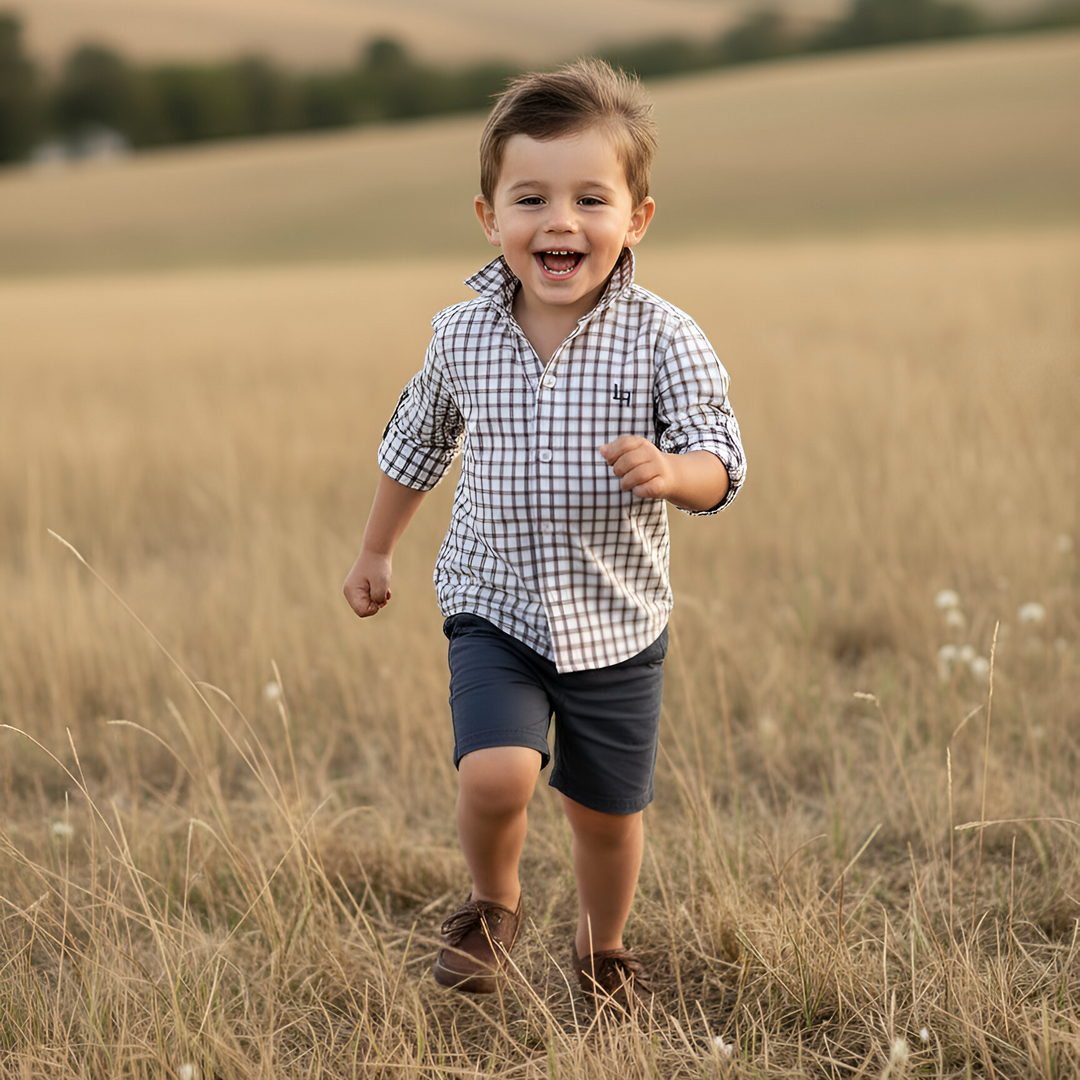Boys Oxford Dress Shirt - Tan Check 26