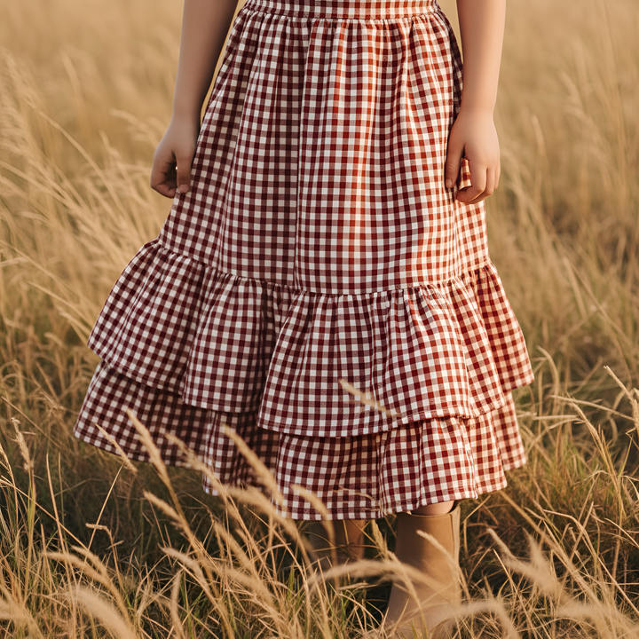 Girls Maxi Skirt - Red Check