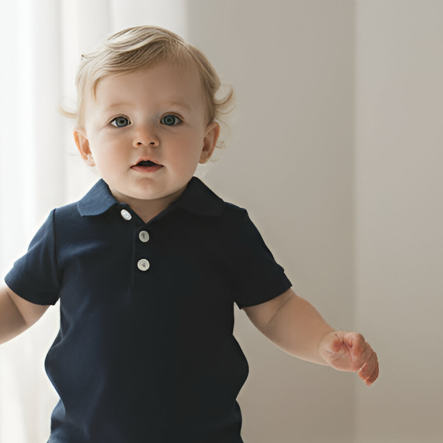 Baby Boys Polo Romper - Navy