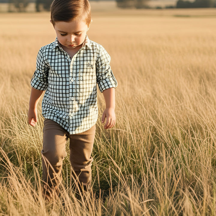 Boys Oxford Dress Shirt - Olive Check